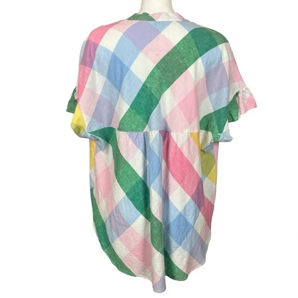 Crown & Ivy Belk Dolman Sleeve Split Neck Linen Blend Plaid Top XL NWT - Picture 5 of 7